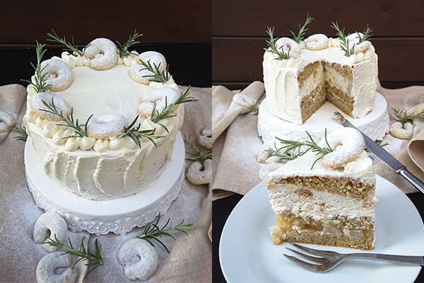 Vanillekipferl-Torte mit Birnen-Vanillepuddingf&uuml;llung