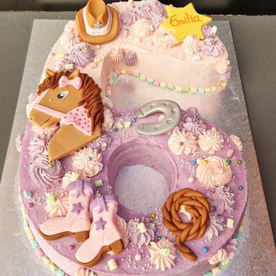 Sechser Torte zum Geburtstag mit Pferd, Stiefel und Cowboyhut