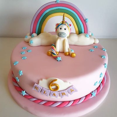 Torte dekorieren mit Einhorn und Regenbogen